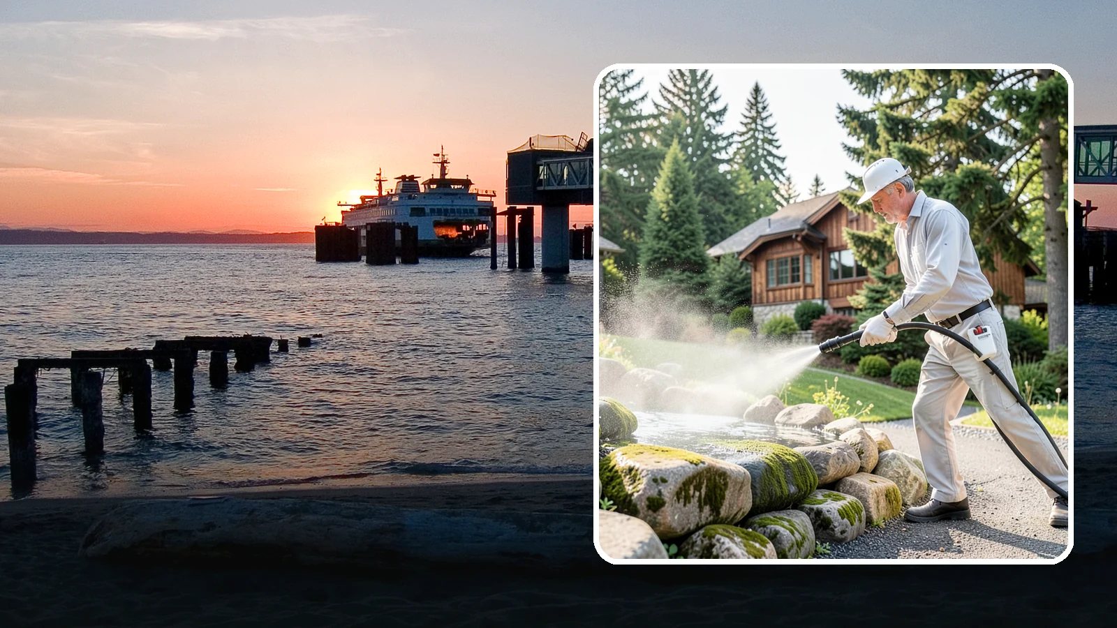 Decorative Rock Cleaning in Edmonds, Snohomish County, WA - We clean decorative and landscape rock in Washington to wash out algae, mud, and organic buildup between the stones.