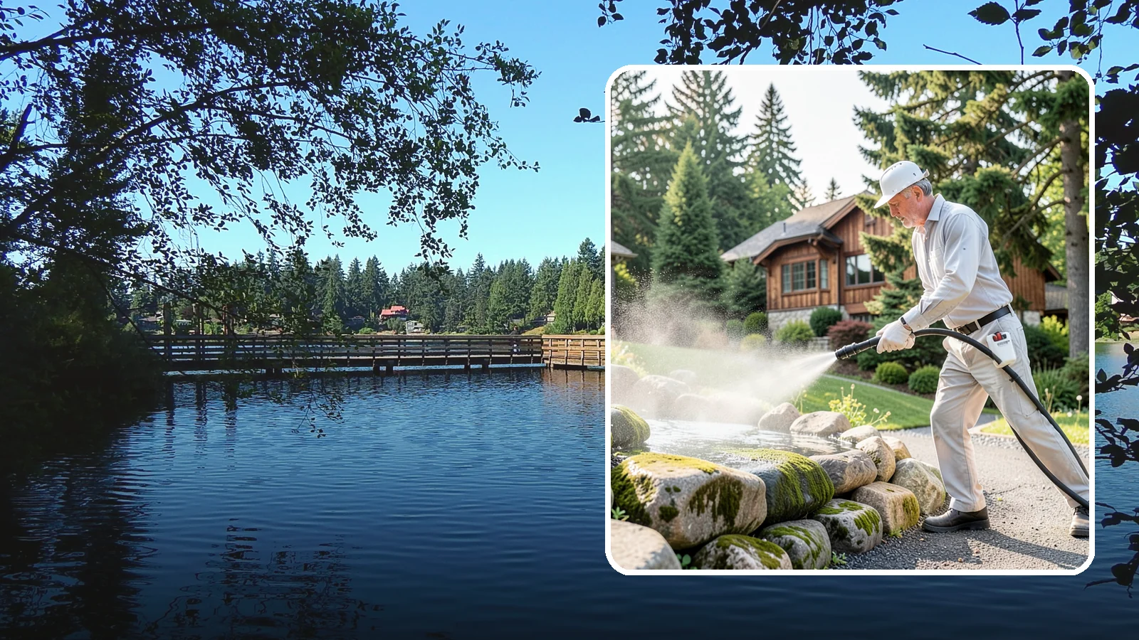 Decorative Rock Cleaning in Federal Way, King County, WA - We clean decorative and landscape rock in Washington to wash out algae, mud, and organic buildup between the stones.