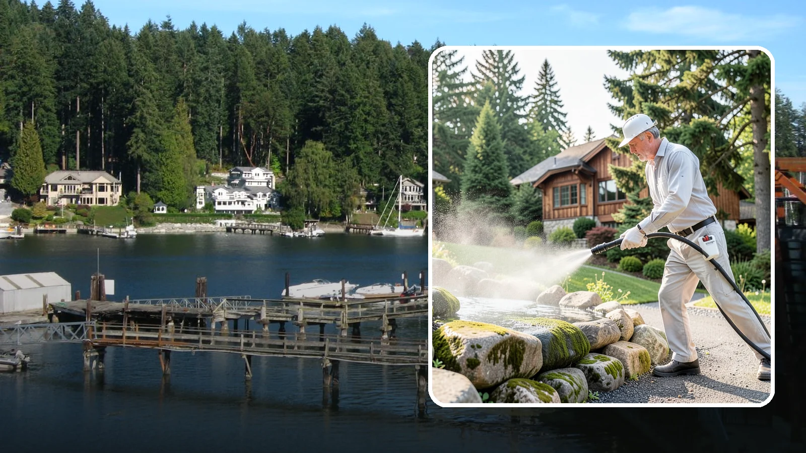 Decorative Rock Cleaning in Gig Harbor, Pierce County, WA - We clean decorative and landscape rock in Washington to wash out algae, mud, and organic buildup between the stones.