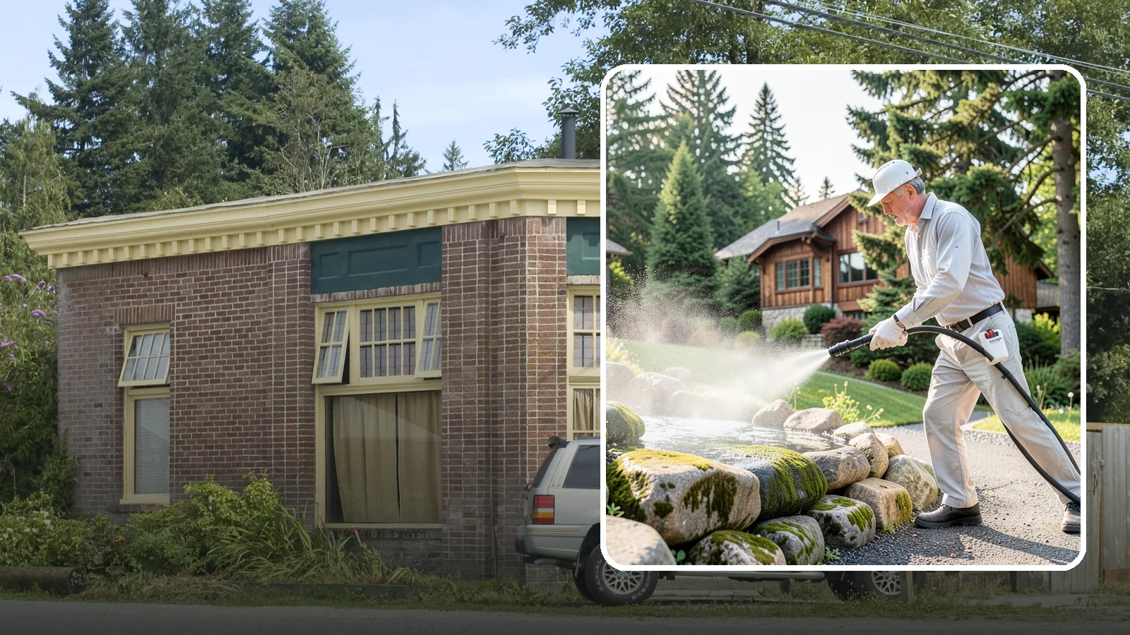 Decorative Rock Cleaning in Hamilton, Skagit County, WA - We clean decorative and landscape rock in Washington to wash out algae, mud, and organic buildup between the stones.