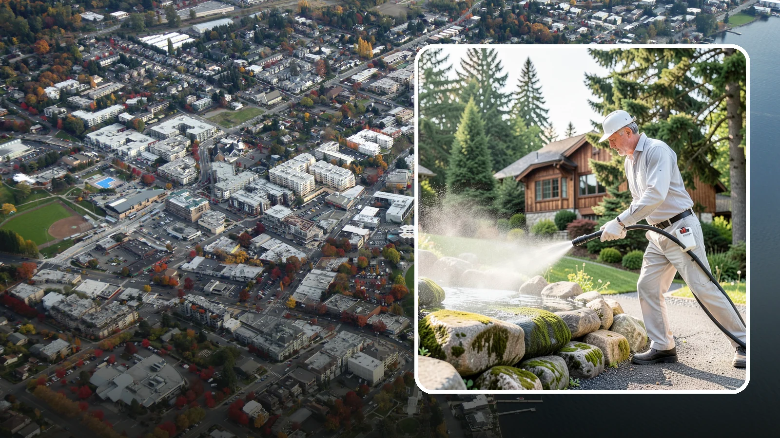 Decorative Rock Cleaning in Kirkland, King County, WA - We clean decorative and landscape rock in Washington to wash out algae, mud, and organic buildup between the stones.