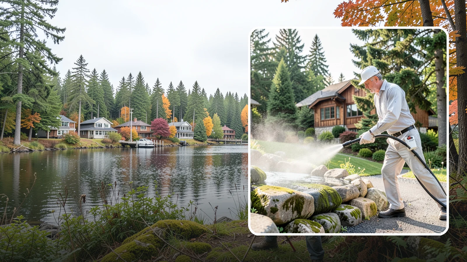 Decorative Rock Cleaning in La Conner, Skagit County, WA - We clean decorative and landscape rock in Washington to wash out algae, mud, and organic buildup between the stones.