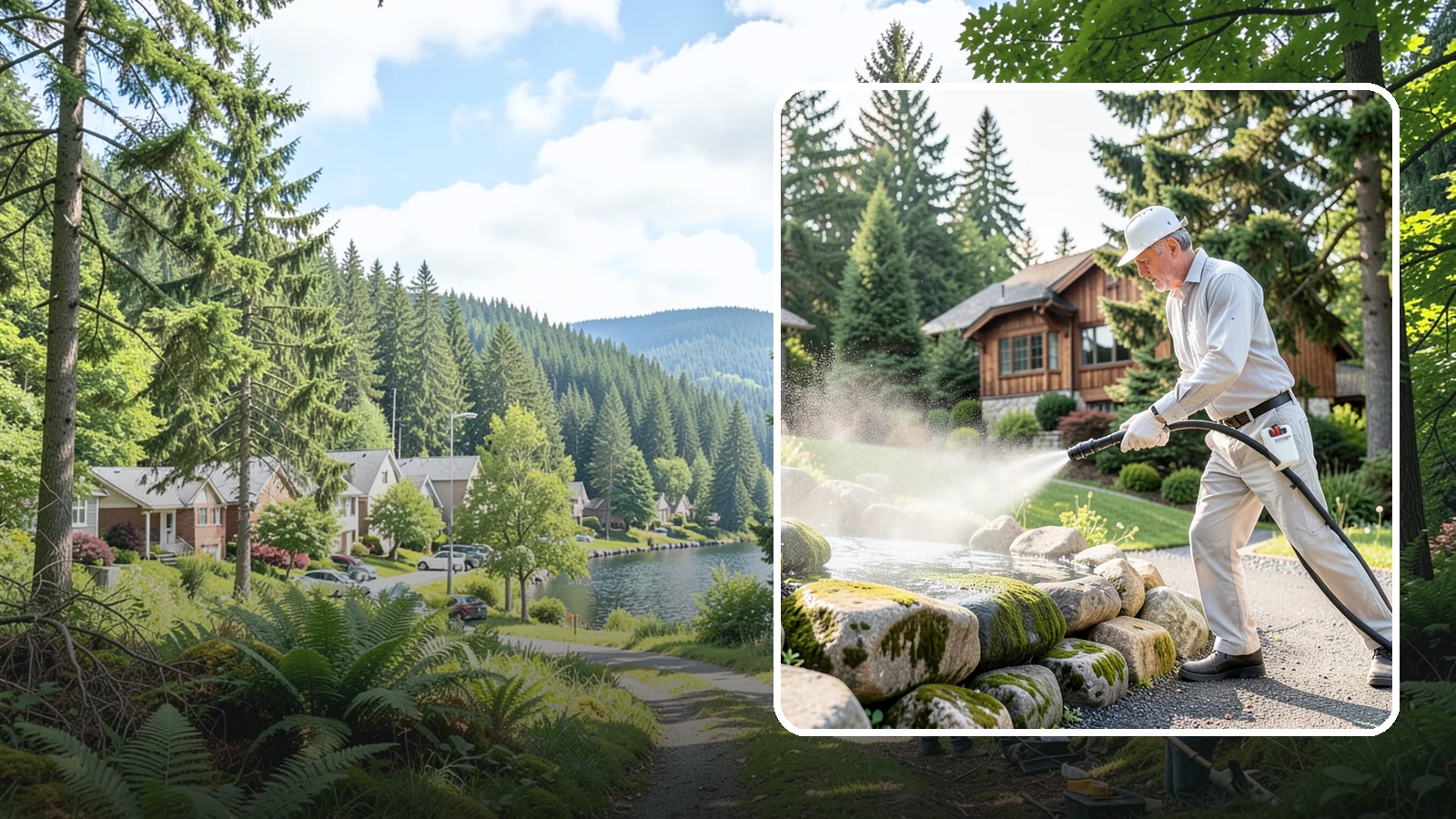 Decorative Rock Cleaning in Lake Forest Park, King County, WA - We clean decorative and landscape rock in Washington to wash out algae, mud, and organic buildup between the stones.