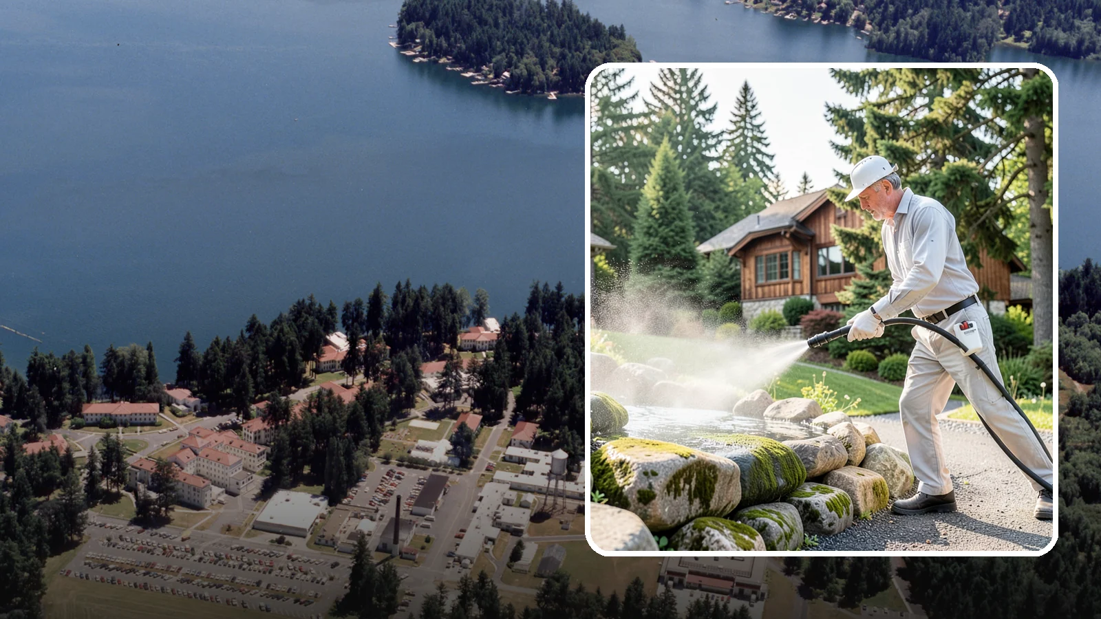 Decorative Rock Cleaning in Lakewood, Pierce County, WA - We clean decorative and landscape rock in Washington to wash out algae, mud, and organic buildup between the stones.