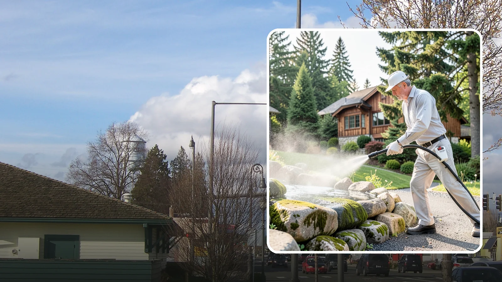 Decorative Rock Cleaning in Marysville, Snohomish County, WA - We clean decorative and landscape rock in Washington to wash out algae, mud, and organic buildup between the stones.