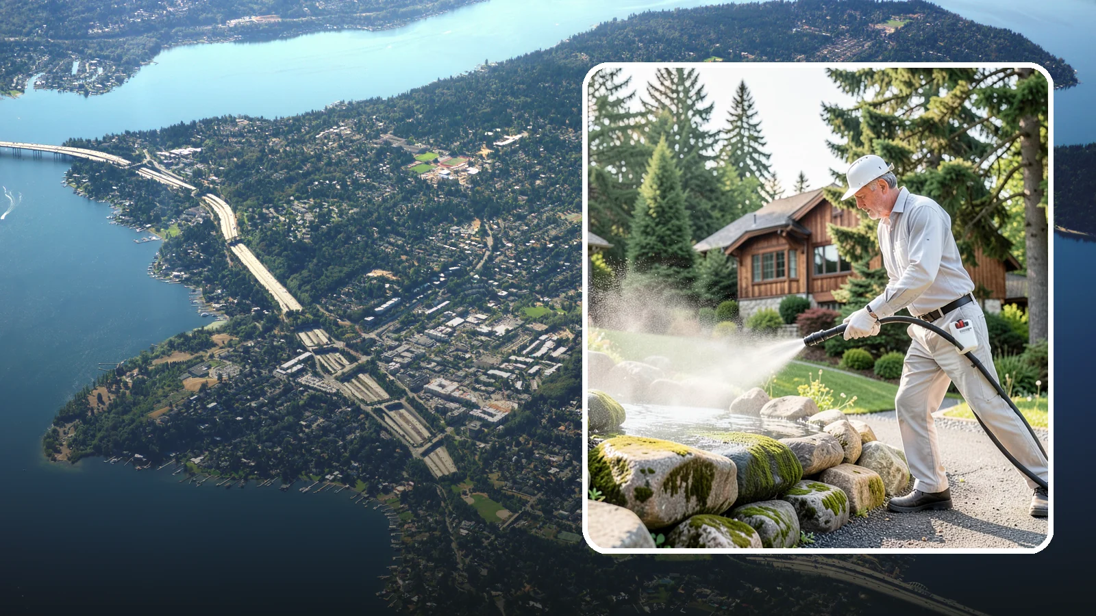 Decorative Rock Cleaning in Mercer Island, King County, WA - We clean decorative and landscape rock in Washington to wash out algae, mud, and organic buildup between the stones.