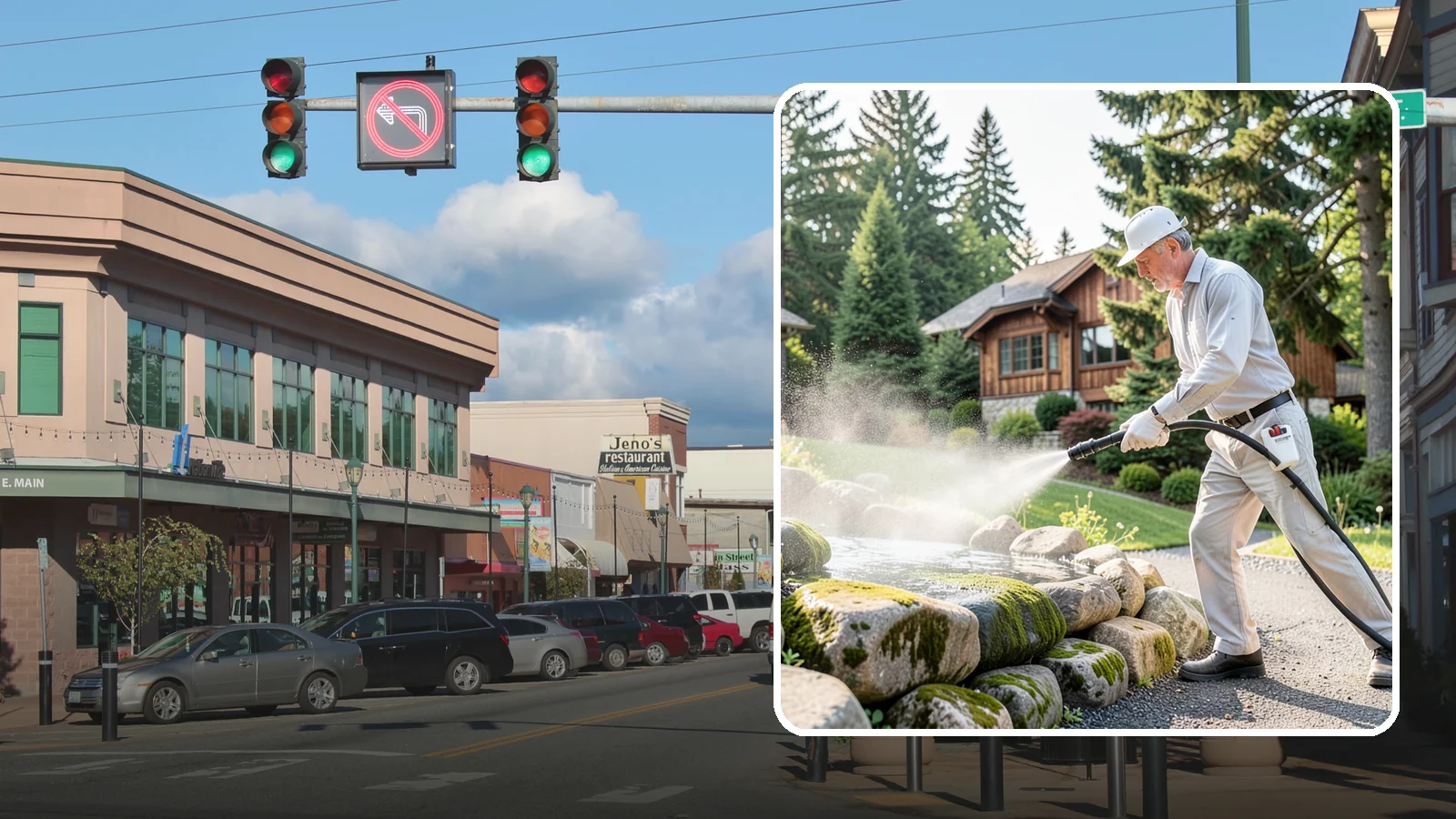 Decorative Rock Cleaning in Monroe, Snohomish County, WA - We clean decorative and landscape rock in Washington to wash out algae, mud, and organic buildup between the stones.
