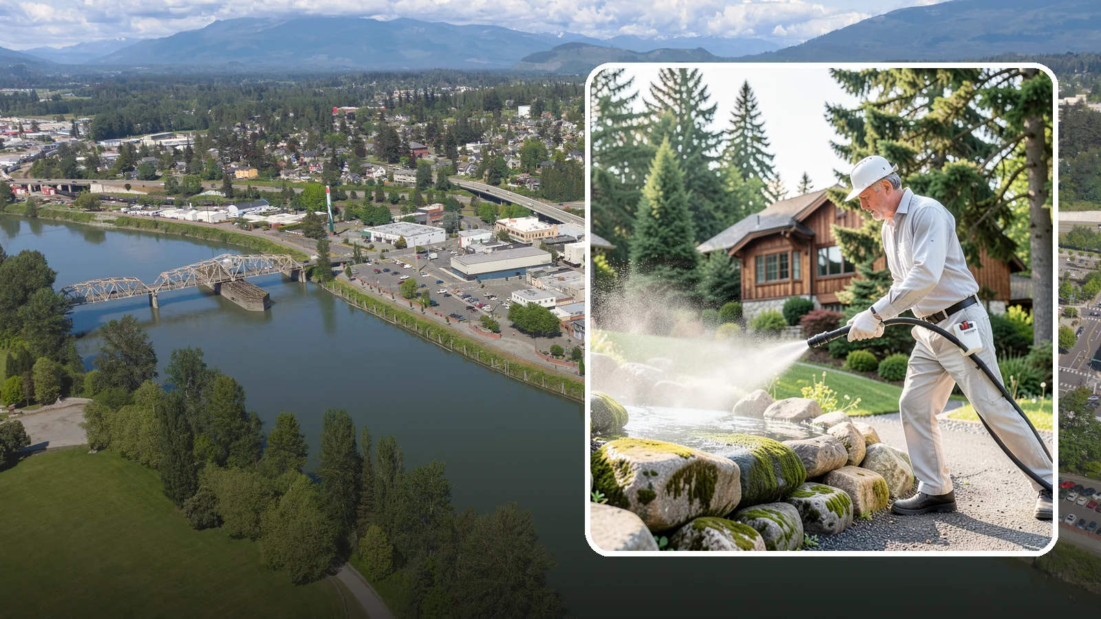 Decorative Rock Cleaning in Mount Vernon, Skagit County, WA - We clean decorative and landscape rock in Washington to wash out algae, mud, and organic buildup between the stones.