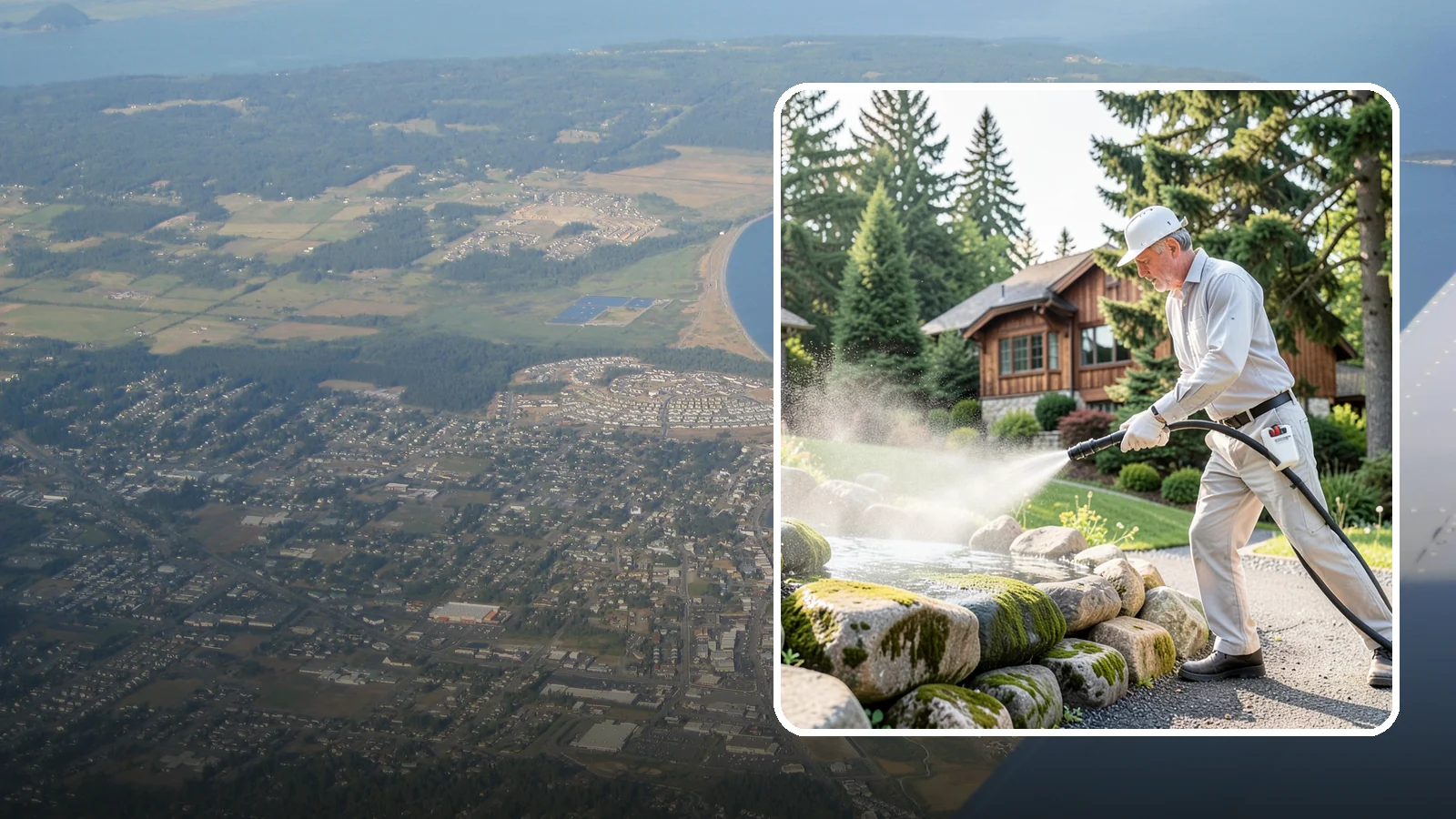 Decorative Rock Cleaning in Oak Harbor, Island County, WA - We clean decorative and landscape rock in Washington to wash out algae, mud, and organic buildup between the stones.