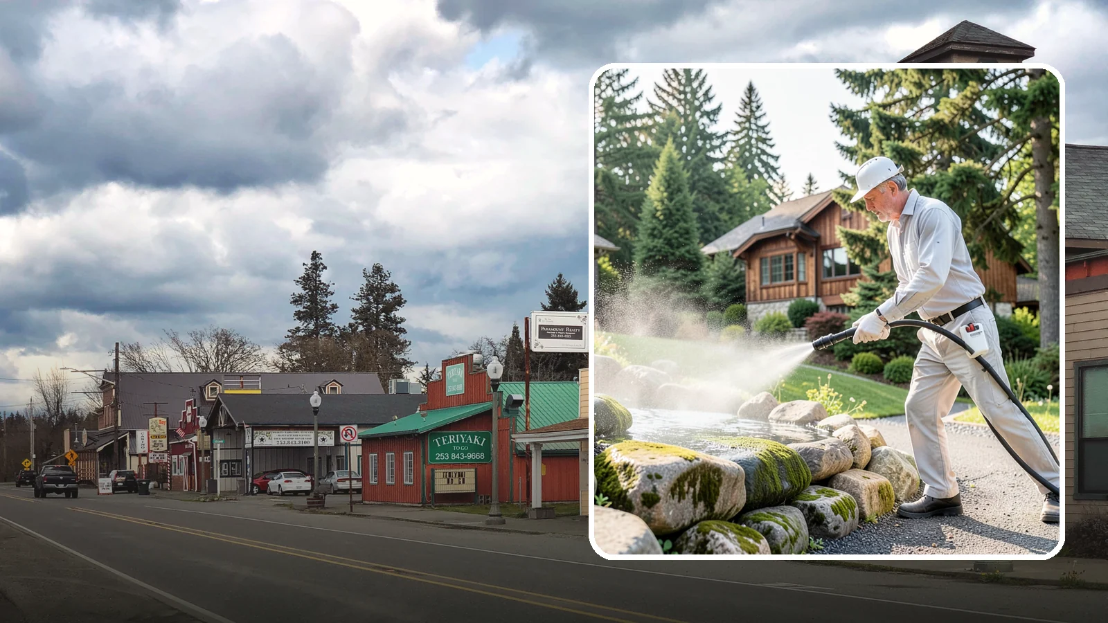 Decorative Rock Cleaning in Roy, Pierce County, WA - We clean decorative and landscape rock in Washington to wash out algae, mud, and organic buildup between the stones.