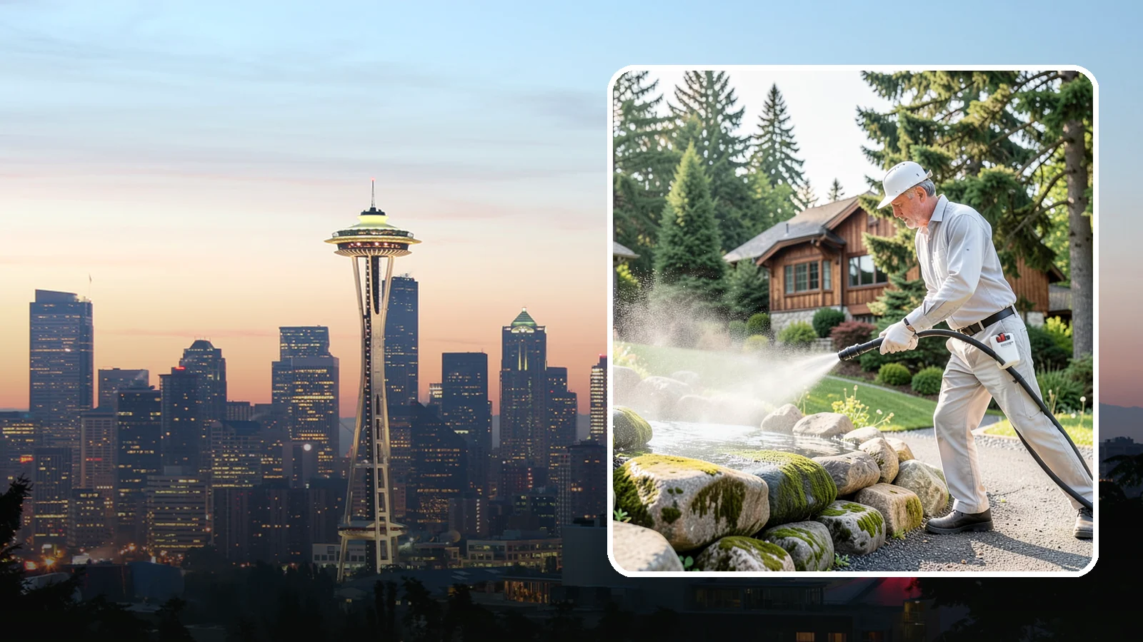 Decorative Rock Cleaning in Seattle, King County, WA - We clean decorative and landscape rock in Washington to wash out algae, mud, and organic buildup between the stones.