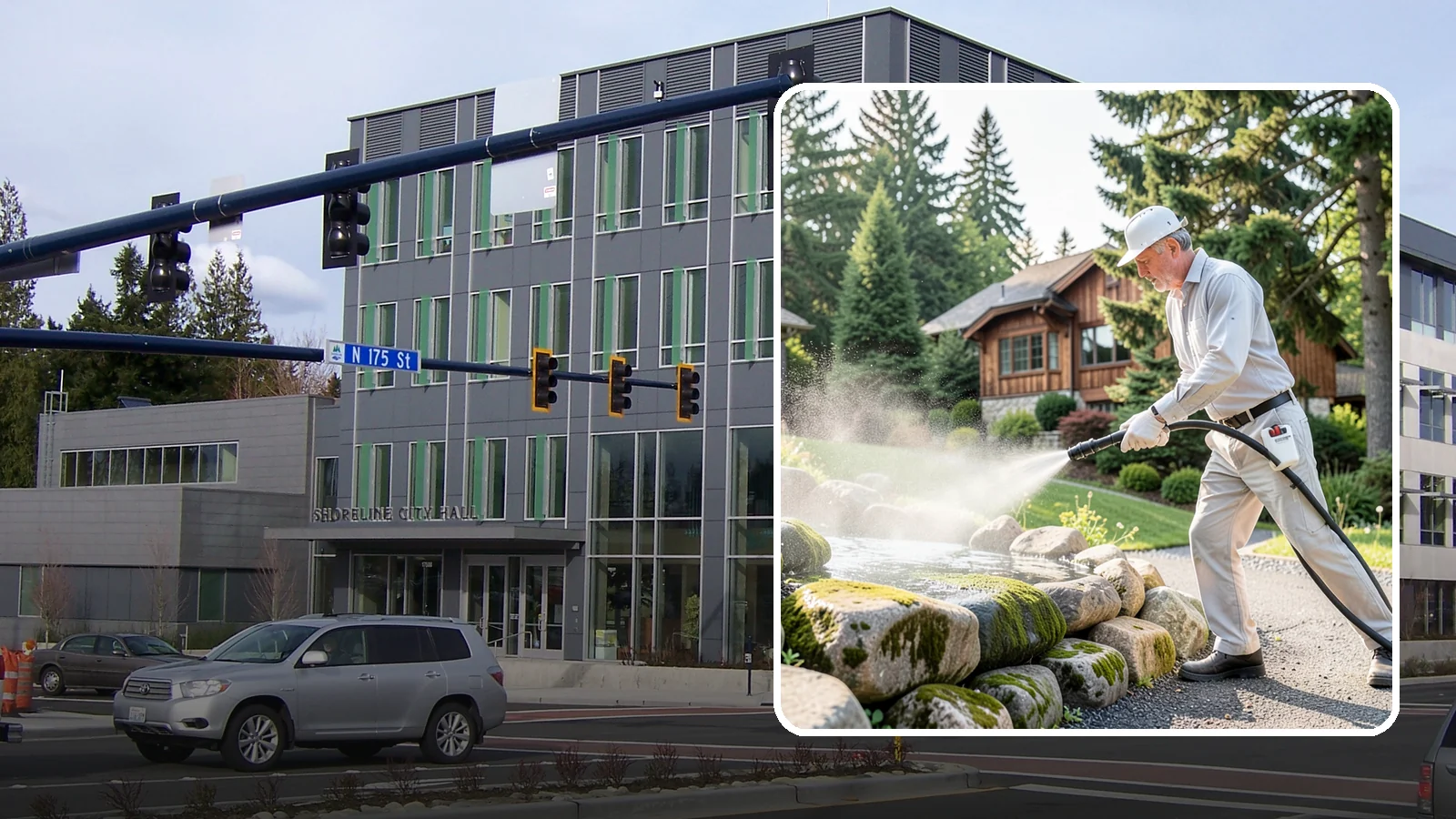 Decorative Rock Cleaning in Shoreline, King County, WA - We clean decorative and landscape rock in Washington to wash out algae, mud, and organic buildup between the stones.