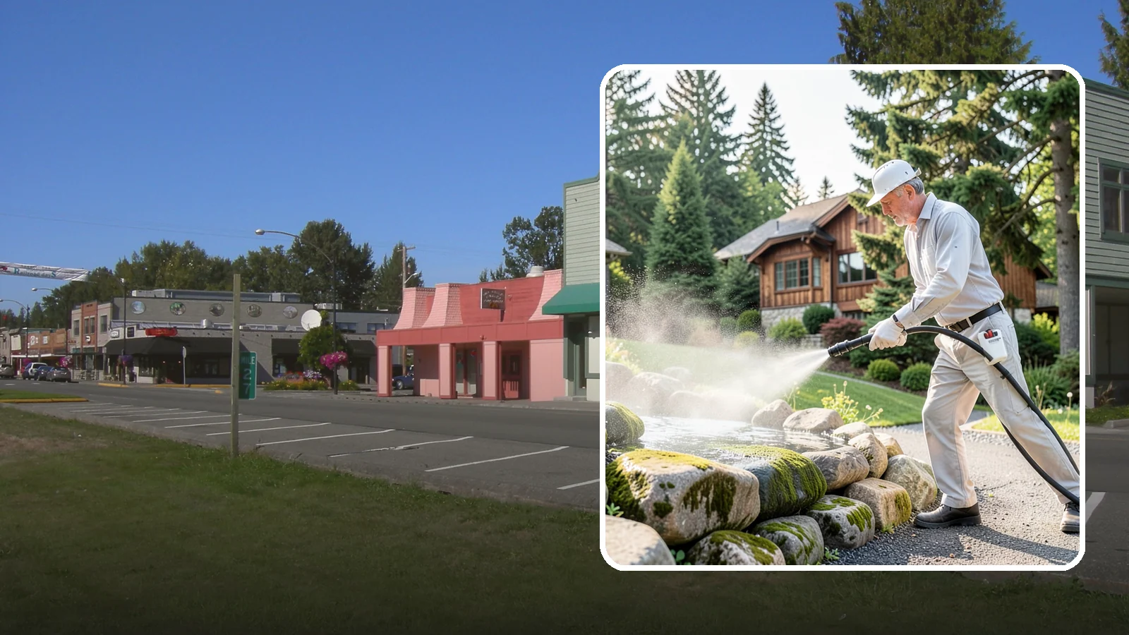 Decorative Rock Cleaning in Snoqualmie, King County, WA - We clean decorative and landscape rock in Washington to wash out algae, mud, and organic buildup between the stones.