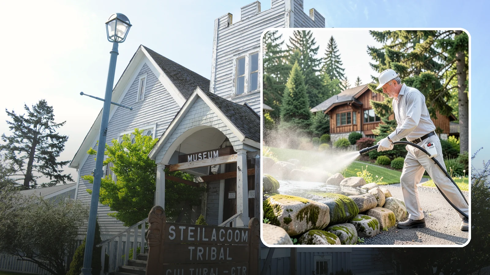 Decorative Rock Cleaning in Steilacoom, Pierce County, WA - We clean decorative and landscape rock in Washington to wash out algae, mud, and organic buildup between the stones.