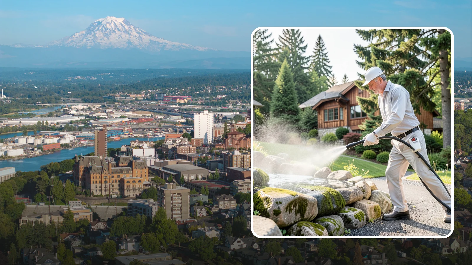 Decorative Rock Cleaning in Tacoma, Pierce County, WA - We clean decorative and landscape rock in Washington to wash out algae, mud, and organic buildup between the stones.