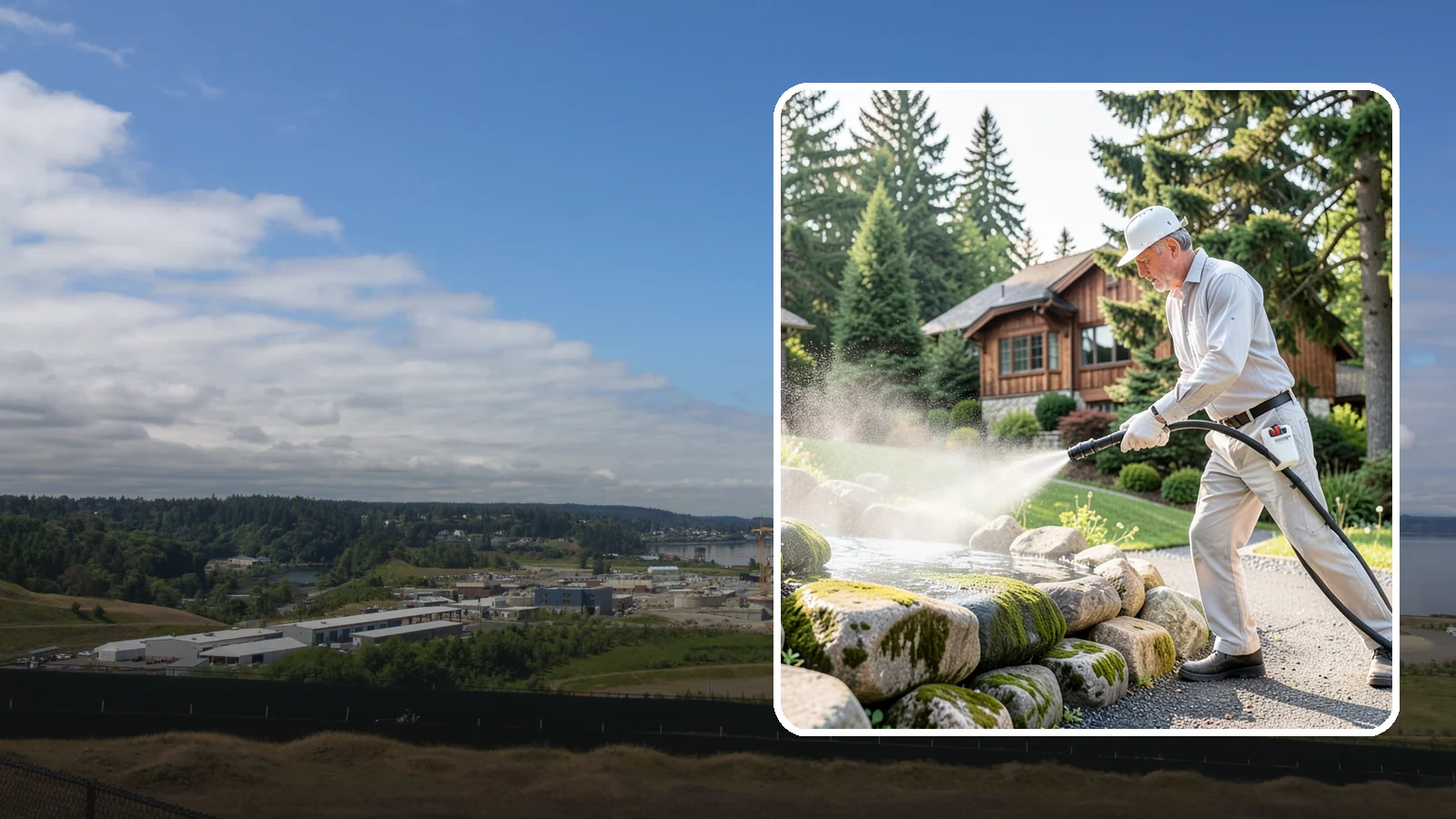 Decorative Rock Cleaning in University Place, Pierce County, WA - We clean decorative and landscape rock in Washington to wash out algae, mud, and organic buildup between the stones.