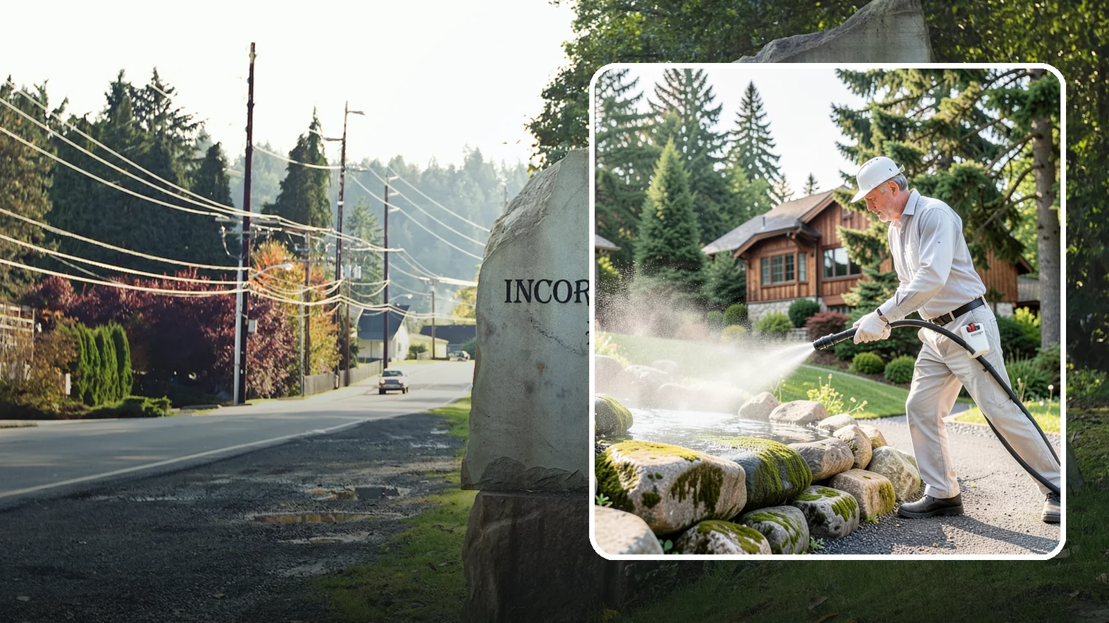 Decorative Rock Cleaning in Wilkeson, Pierce County, WA - We clean decorative and landscape rock in Washington to wash out algae, mud, and organic buildup between the stones.