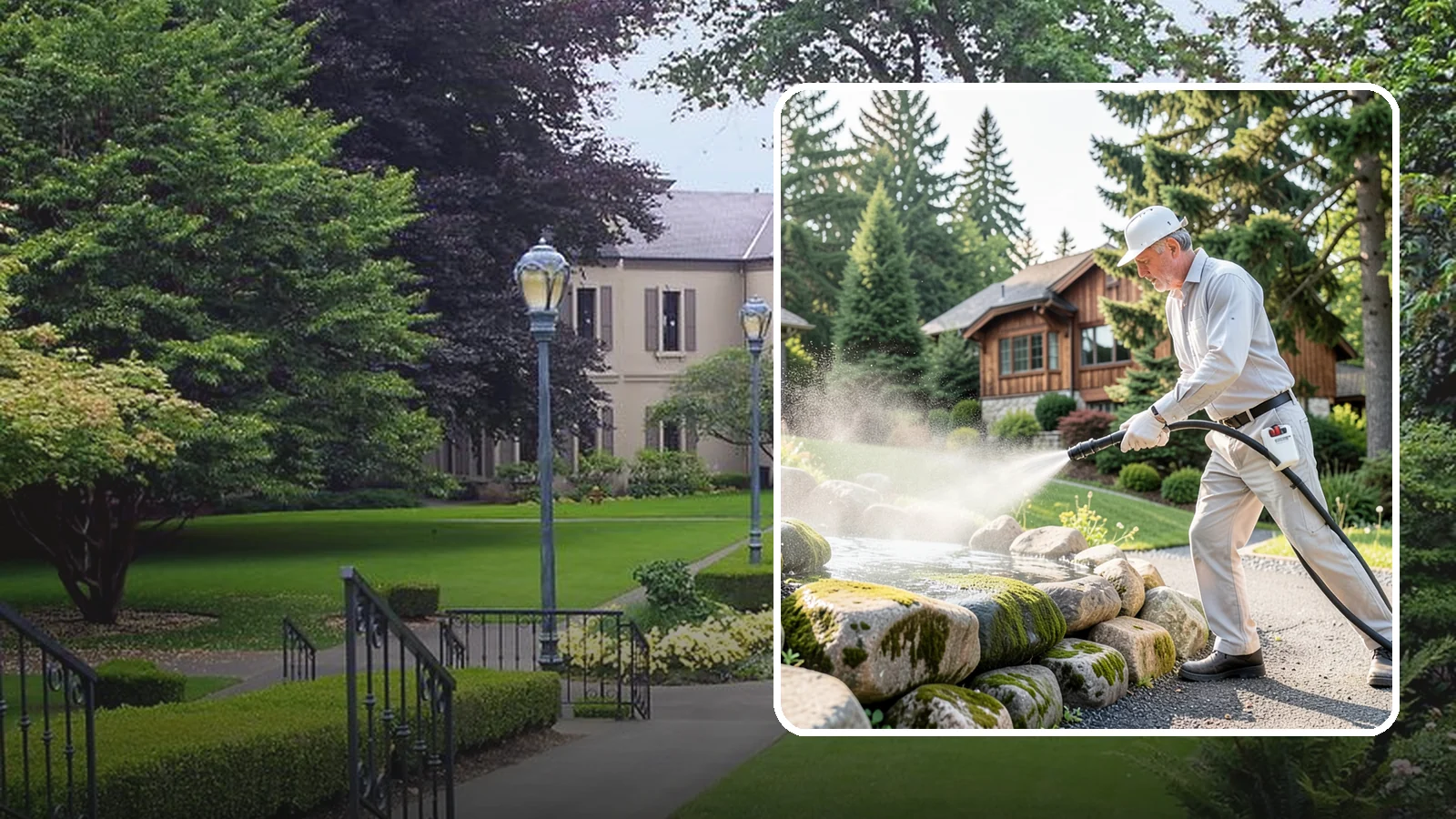 Decorative Rock Cleaning in Woodinville, King County, WA - We clean decorative and landscape rock in Washington to wash out algae, mud, and organic buildup between the stones.