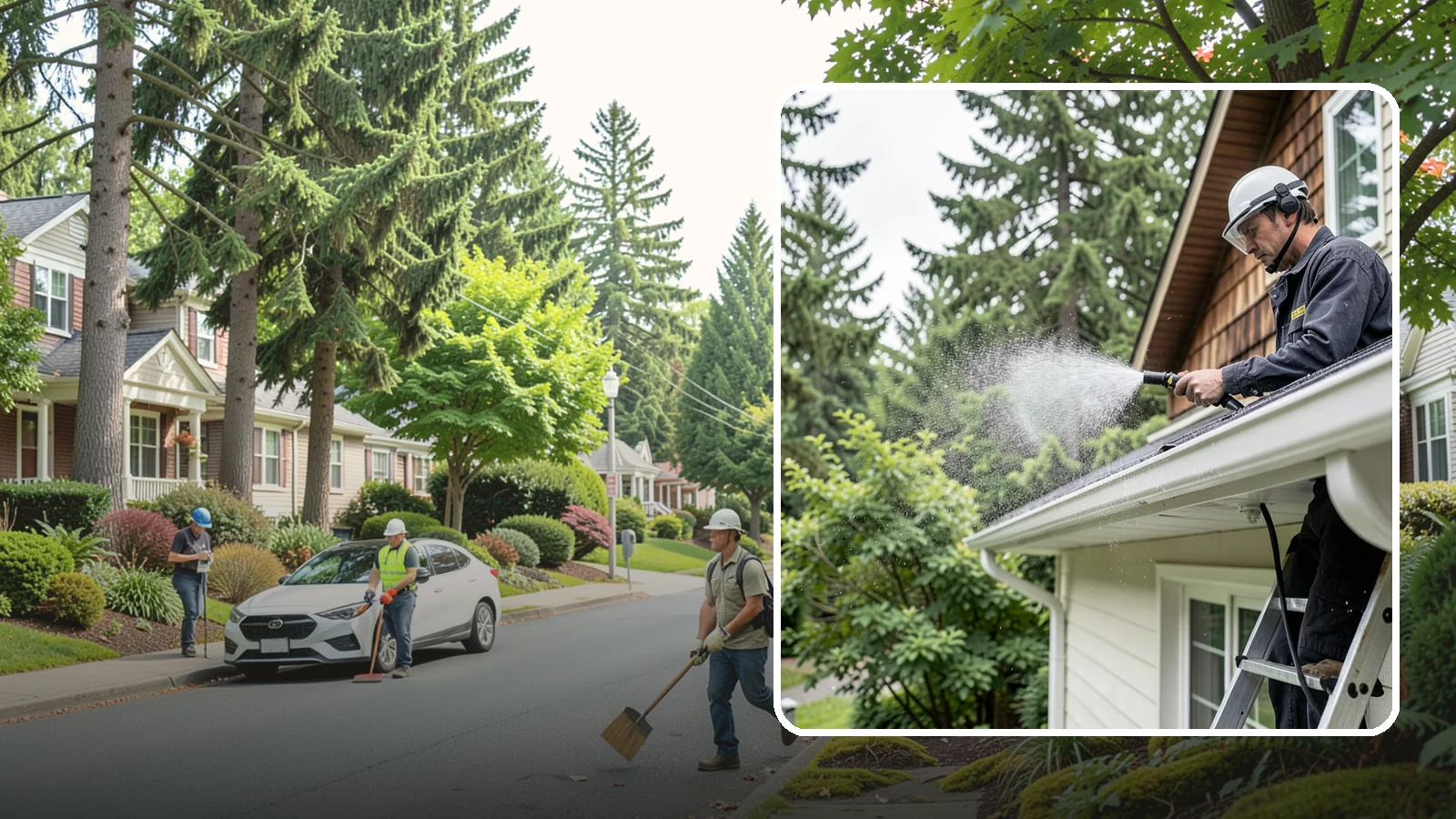 Downspout Cleaning in Beaux Arts Village, King County, WA - Cleaning of downspout exteriors and interiors so the channels that carry our heavy rain stay clear and presentable.