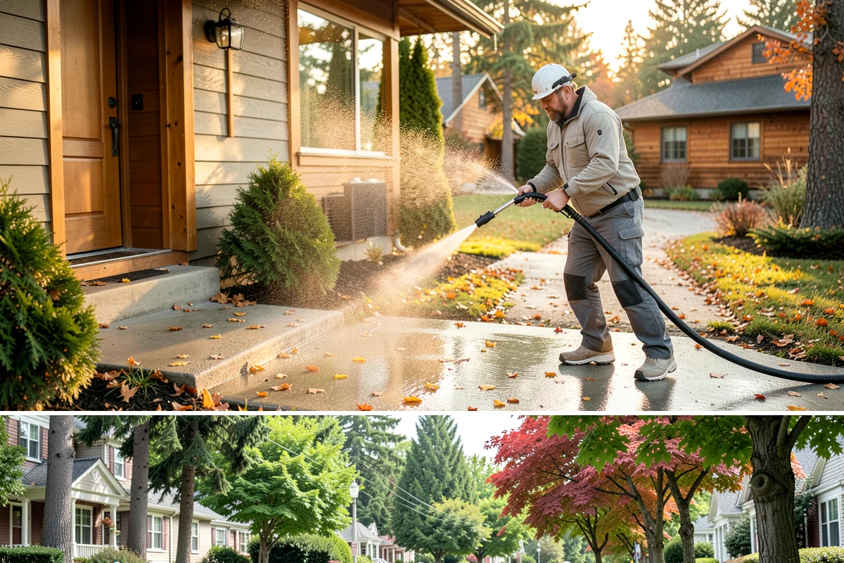 Downspout Cleaning in Beaux Arts Village, King County, WA - Clean downspouts in fall after leaf drop so they carry winter's heavy rain without backing up.
