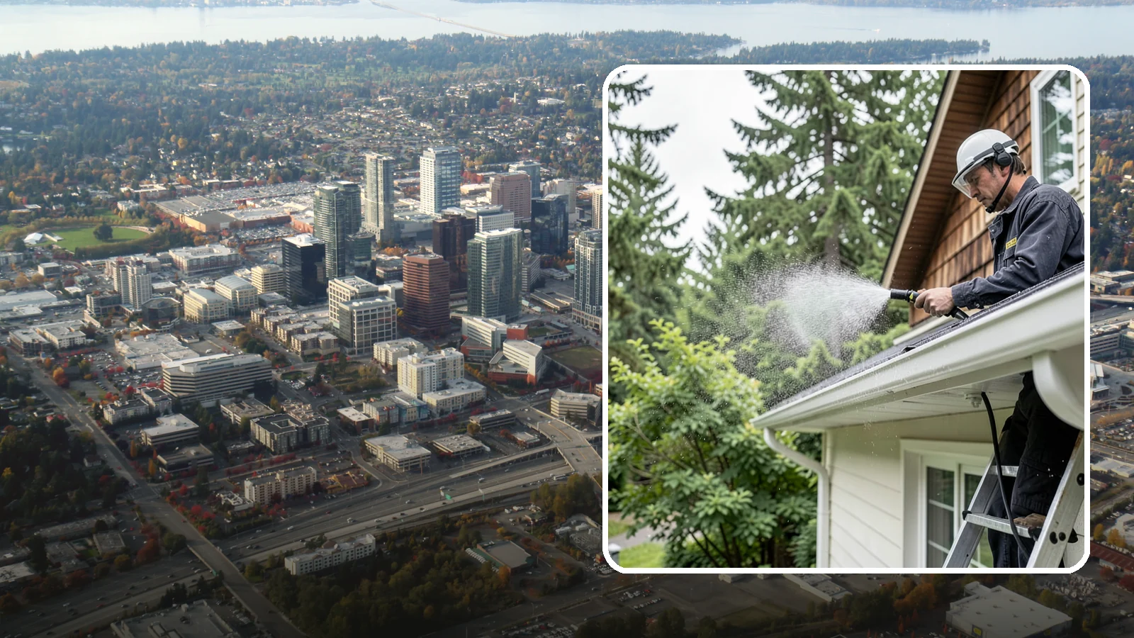 Downspout Cleaning in Bellevue, King County, WA - Cleaning of downspout exteriors and interiors so the channels that carry our heavy rain stay clear and presentable.