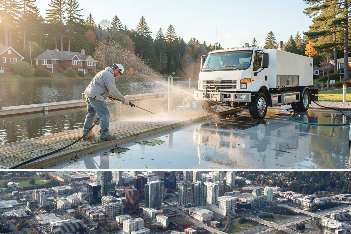 Downspout Cleaning in Bellevue, King County, WA - Clean downspouts in fall after leaf drop so they carry winter's heavy rain without backing up.