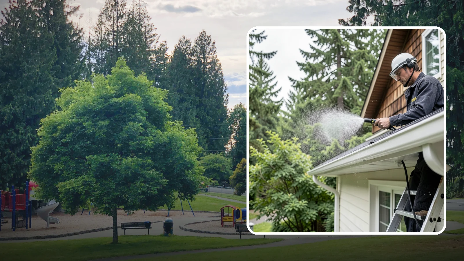 Downspout Cleaning in Bonney Lake, Pierce County, WA - Cleaning of downspout exteriors and interiors so the channels that carry our heavy rain stay clear and presentable.