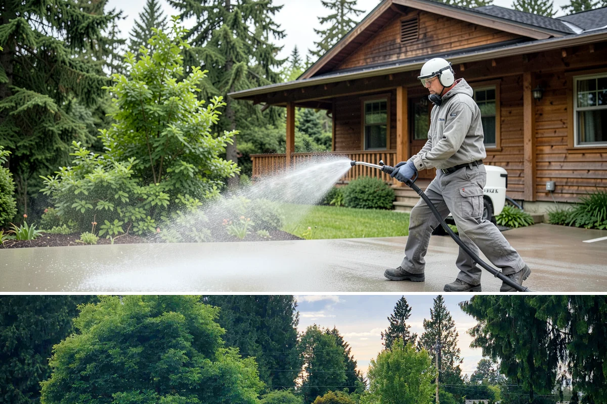 Downspout Cleaning in Bonney Lake, Pierce County, WA - Clean downspouts in fall after leaf drop so they carry winter's heavy rain without backing up.