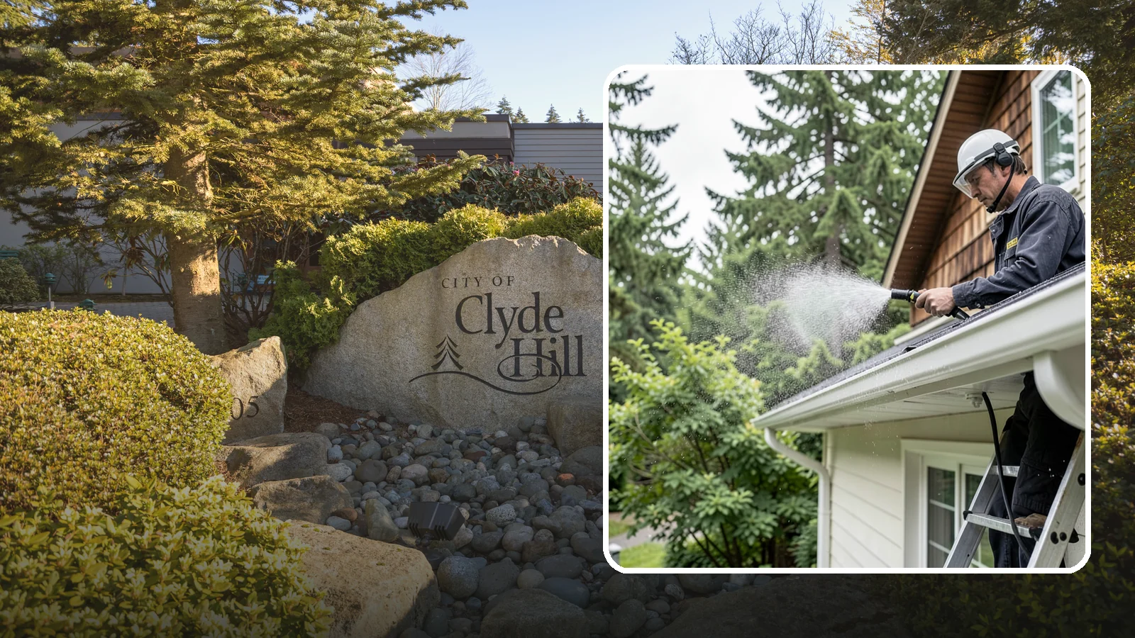 Downspout Cleaning in Clyde Hill, King County, WA - Cleaning of downspout exteriors and interiors so the channels that carry our heavy rain stay clear and presentable.