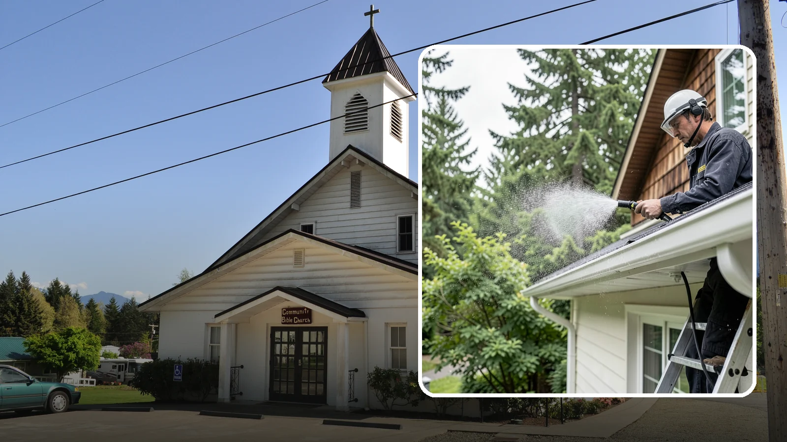 Downspout Cleaning in Concrete, Skagit County, WA - Cleaning of downspout exteriors and interiors so the channels that carry our heavy rain stay clear and presentable.