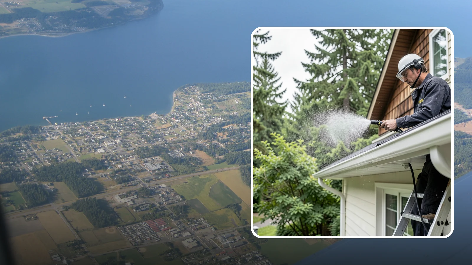 Downspout Cleaning in Coupeville, Island County, WA - Cleaning of downspout exteriors and interiors so the channels that carry our heavy rain stay clear and presentable.