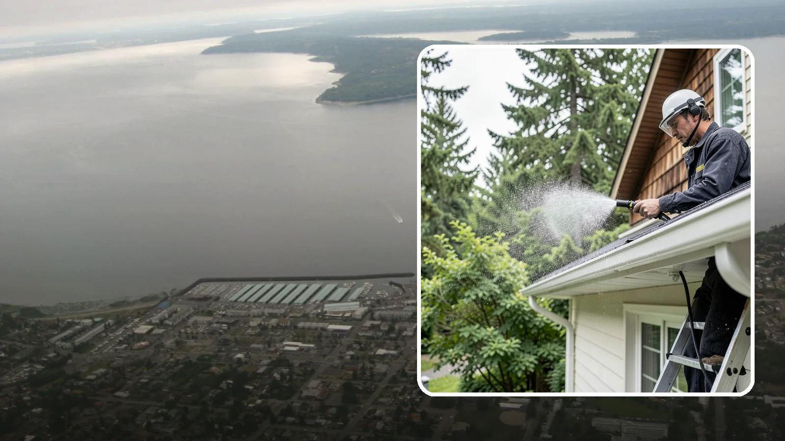 Downspout Cleaning in Des Moines, King County, WA - Cleaning of downspout exteriors and interiors so the channels that carry our heavy rain stay clear and presentable.