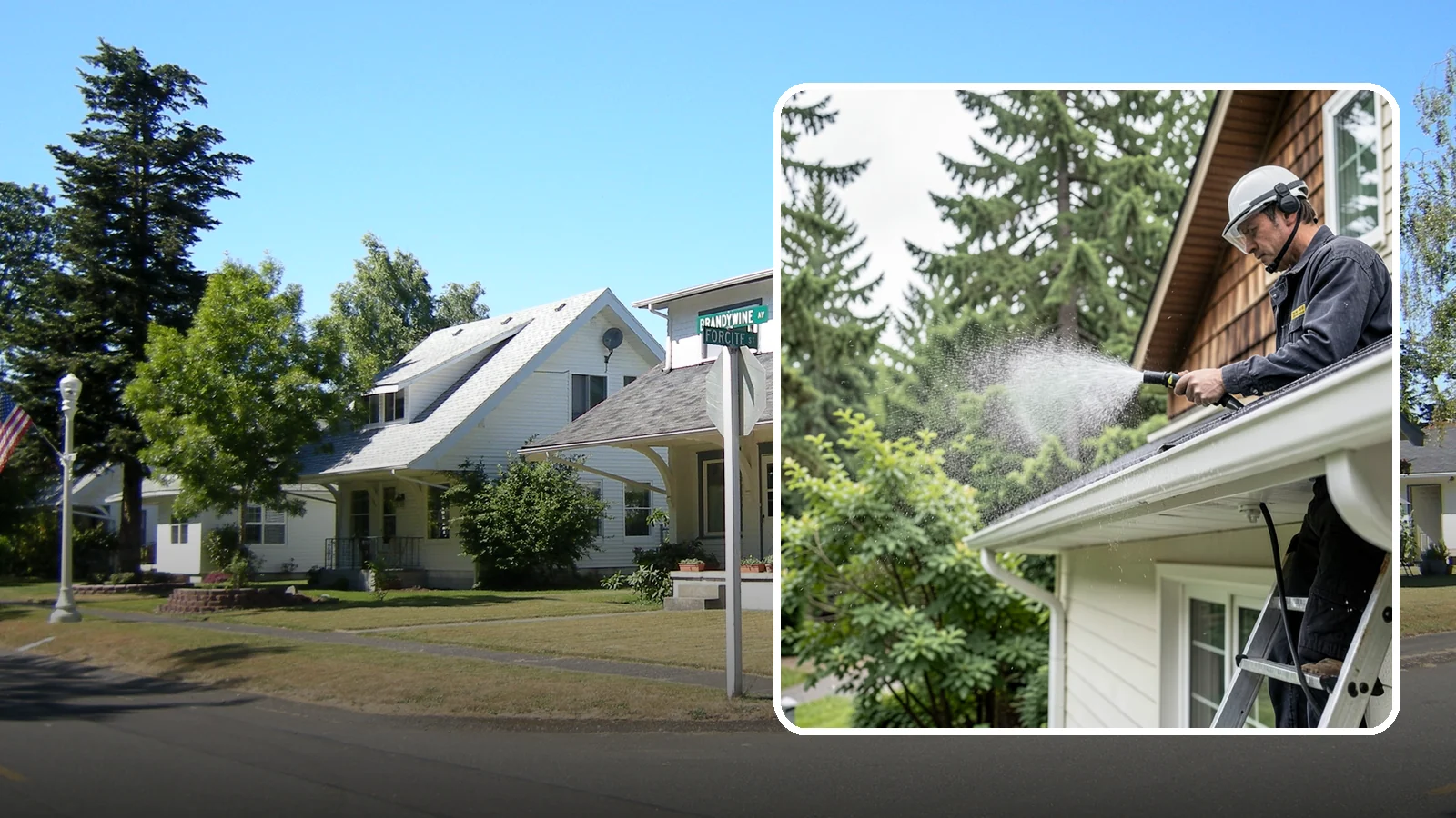 Downspout Cleaning in DuPont, Pierce County, WA - Cleaning of downspout exteriors and interiors so the channels that carry our heavy rain stay clear and presentable.