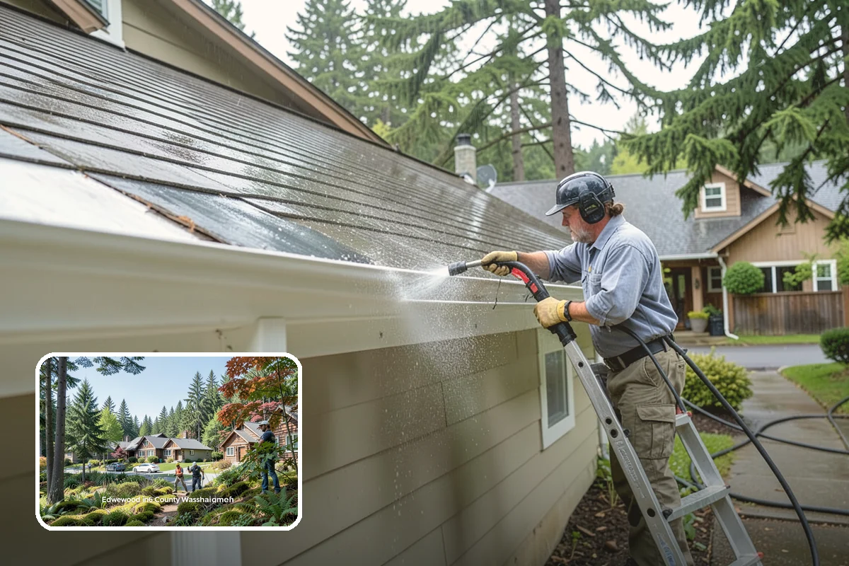 Downspout Cleaning in Edgewood, Pierce County, WA - Clears interior clogs of packed needles and grit