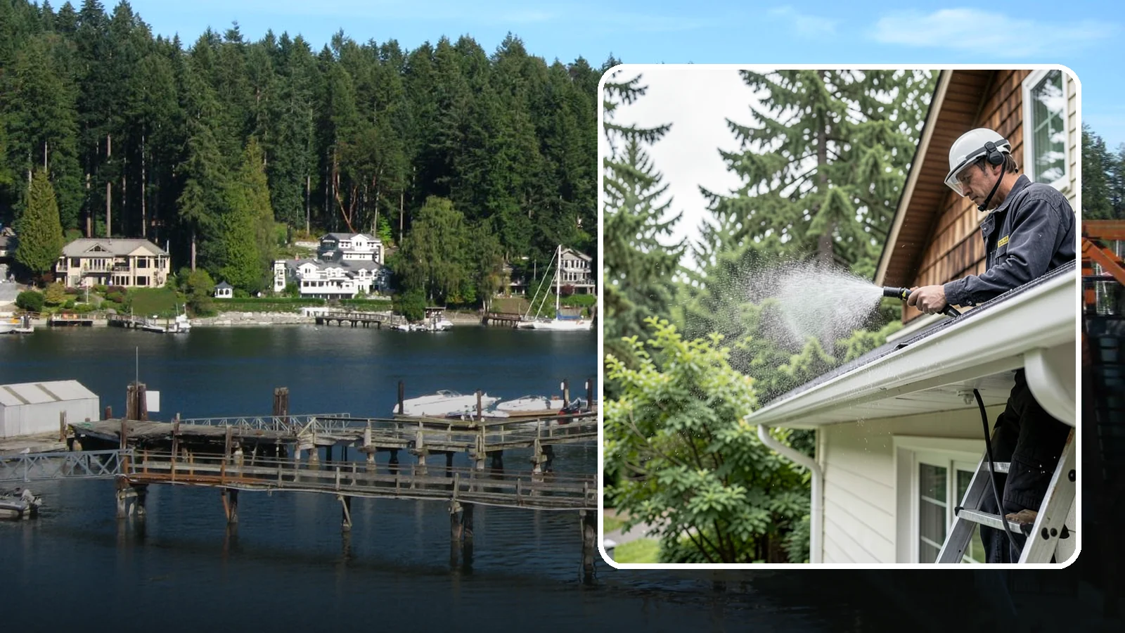 Downspout Cleaning in Gig Harbor, Pierce County, WA - Cleaning of downspout exteriors and interiors so the channels that carry our heavy rain stay clear and presentable.