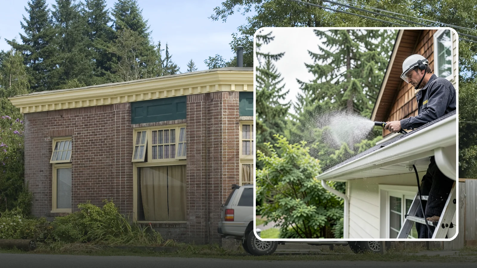 Downspout Cleaning in Hamilton, Skagit County, WA - Cleaning of downspout exteriors and interiors so the channels that carry our heavy rain stay clear and presentable.