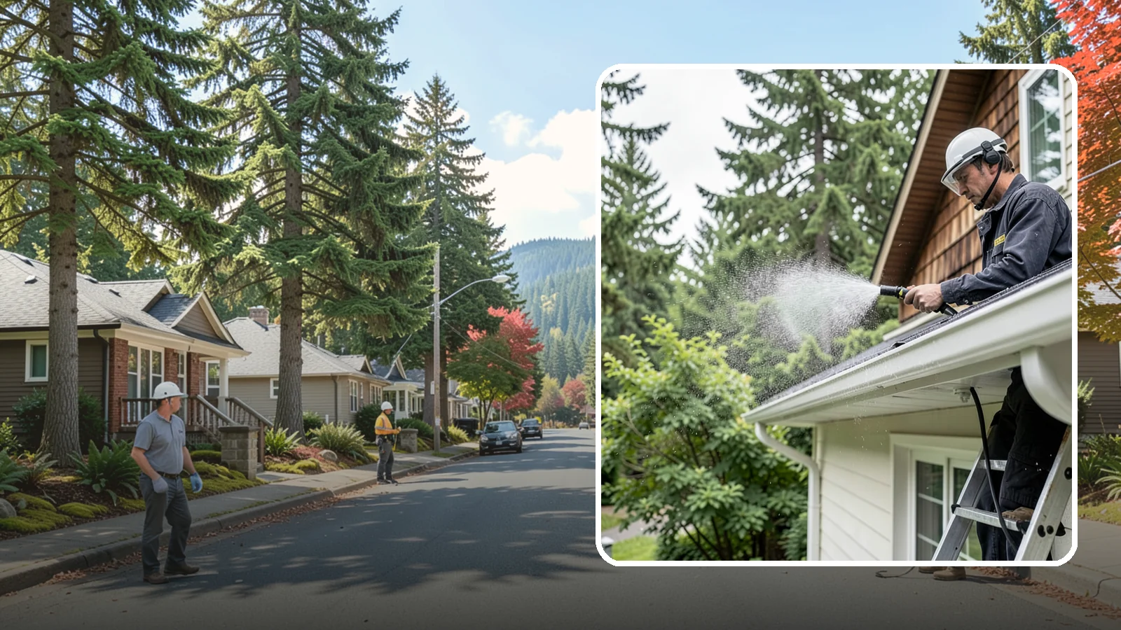 Downspout Cleaning in Hunts Point, King County, WA - Cleaning of downspout exteriors and interiors so the channels that carry our heavy rain stay clear and presentable.