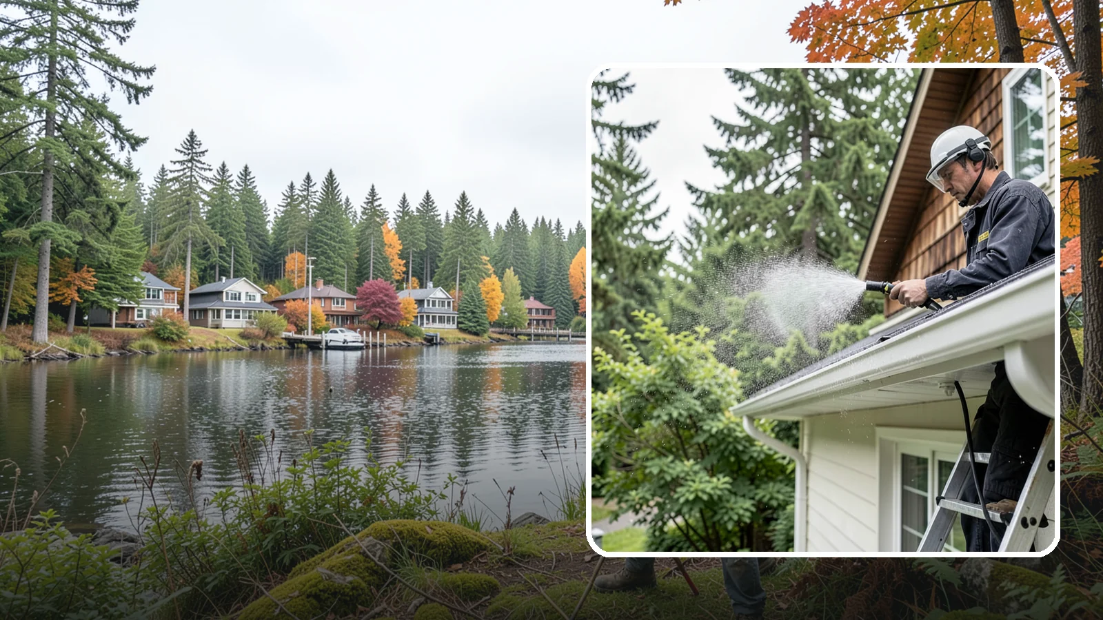 Downspout Cleaning in La Conner, Skagit County, WA - Cleaning of downspout exteriors and interiors so the channels that carry our heavy rain stay clear and presentable.
