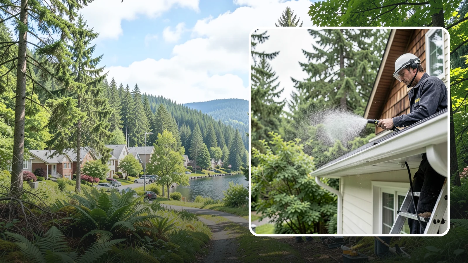Downspout Cleaning in Lake Forest Park, King County, WA - Cleaning of downspout exteriors and interiors so the channels that carry our heavy rain stay clear and presentable.