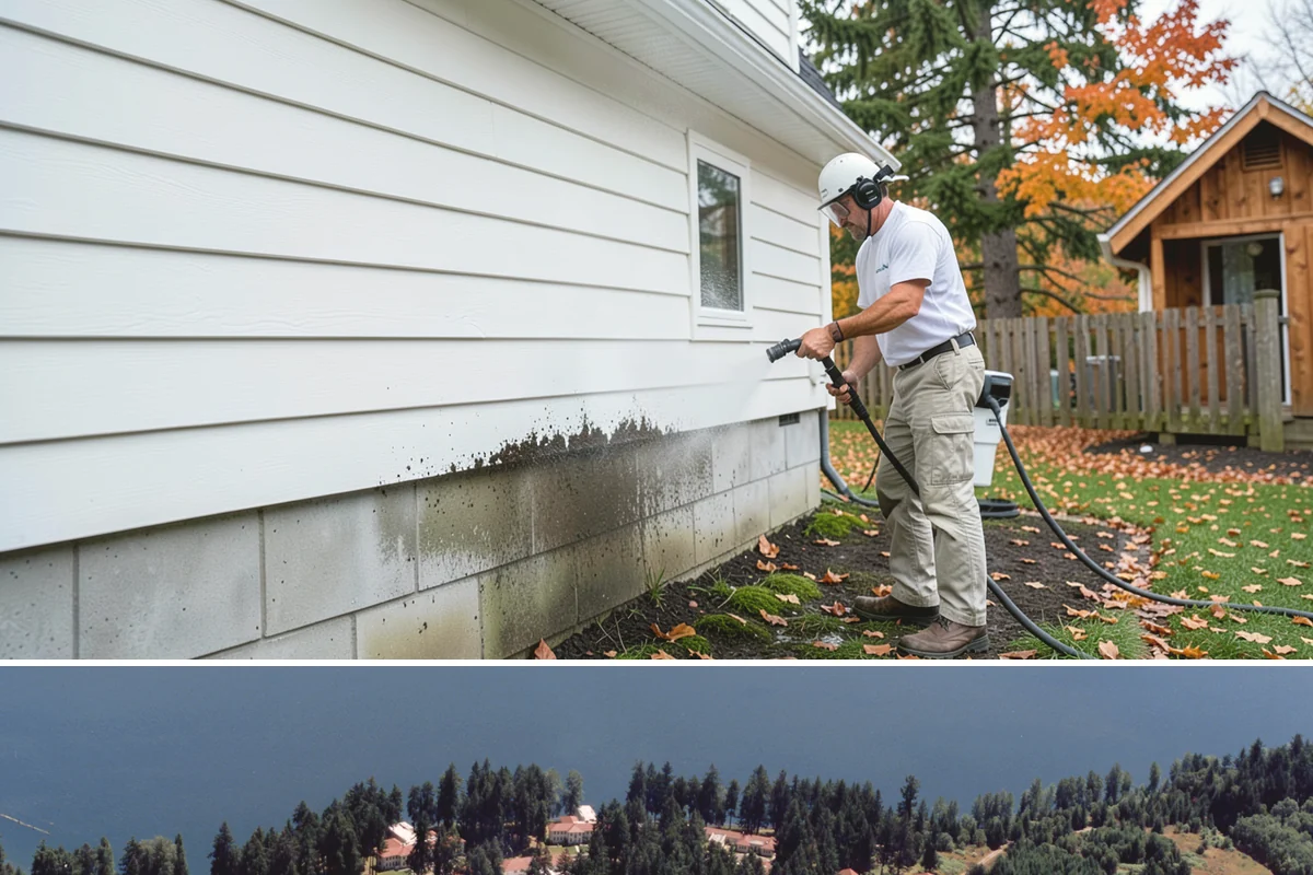 Downspout Cleaning in Lakewood, Pierce County, WA - Clean downspouts in fall after leaf drop so they carry winter's heavy rain without backing up.