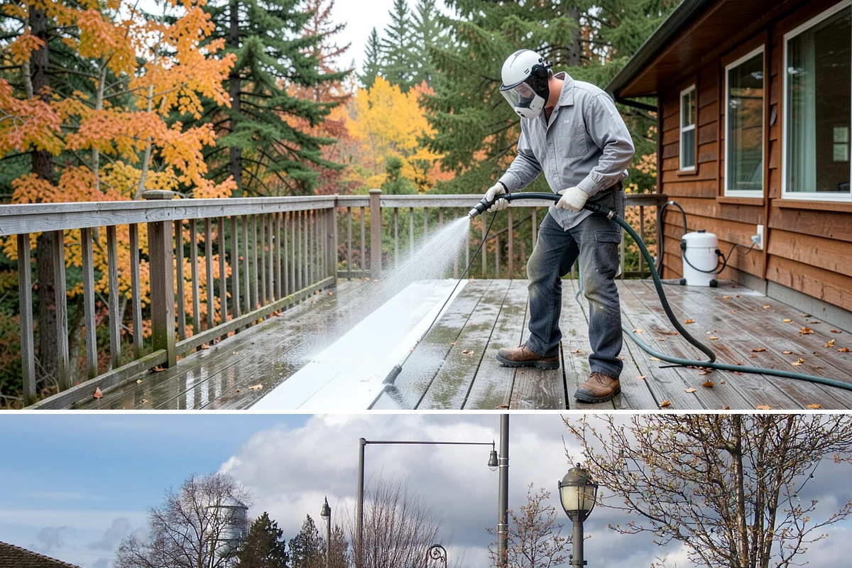Downspout Cleaning in Marysville, Snohomish County, WA - Clean downspouts in fall after leaf drop so they carry winter's heavy rain without backing up.