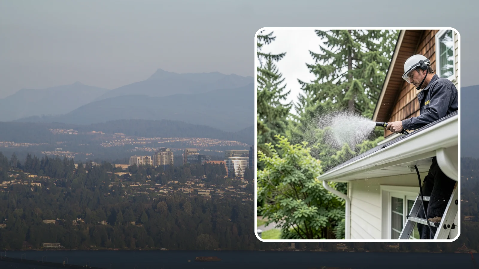 Downspout Cleaning in Medina, King County, WA - Cleaning of downspout exteriors and interiors so the channels that carry our heavy rain stay clear and presentable.