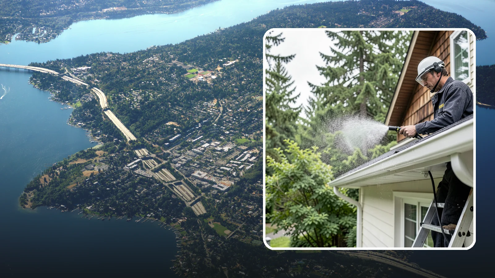 Downspout Cleaning in Mercer Island, King County, WA - Cleaning of downspout exteriors and interiors so the channels that carry our heavy rain stay clear and presentable.