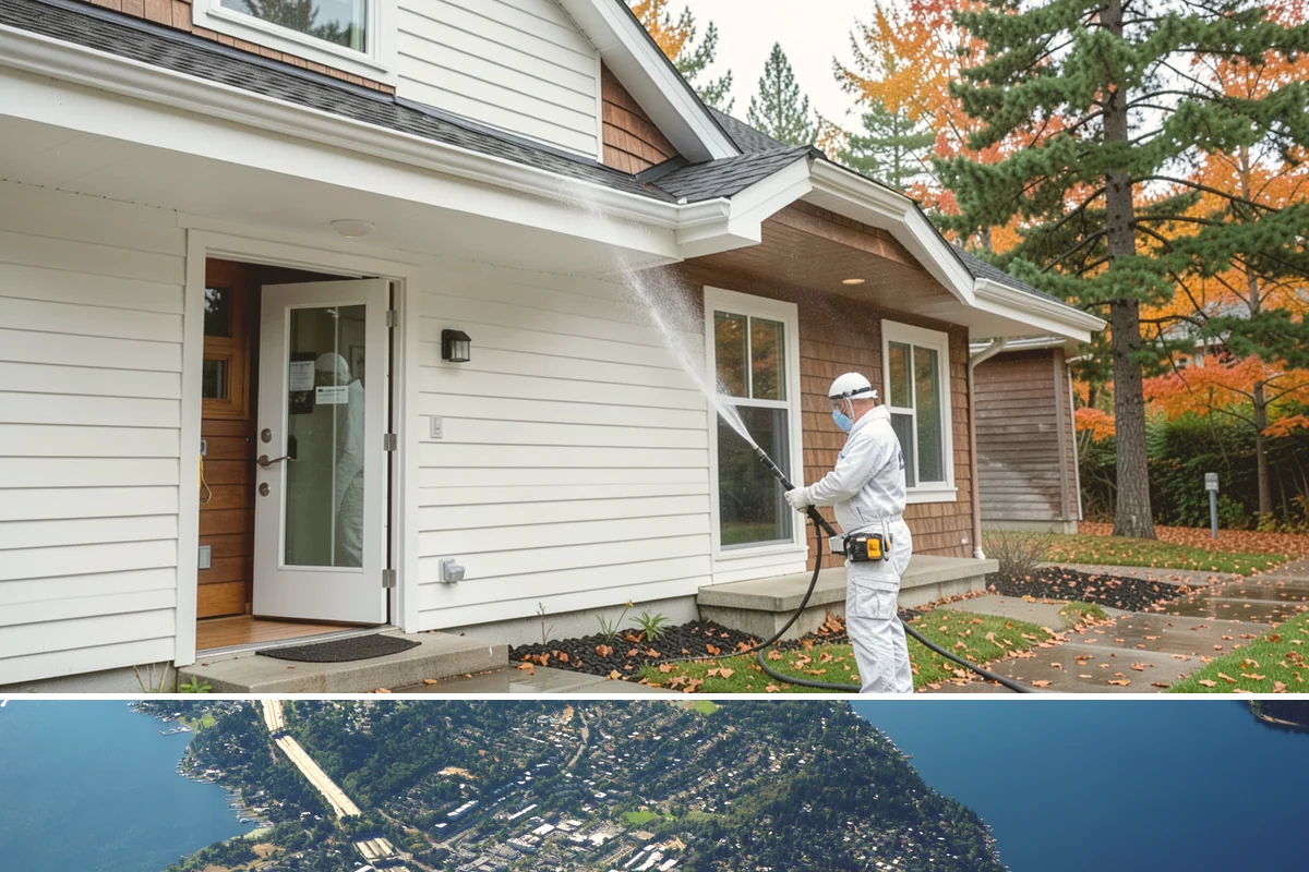 Downspout Cleaning in Mercer Island, King County, WA - Clean downspouts in fall after leaf drop so they carry winter's heavy rain without backing up.