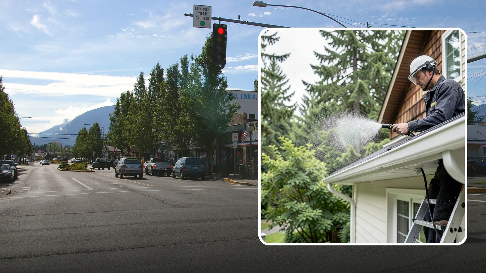 Downspout Cleaning in North Bend, King County, WA - Cleaning of downspout exteriors and interiors so the channels that carry our heavy rain stay clear and presentable.
