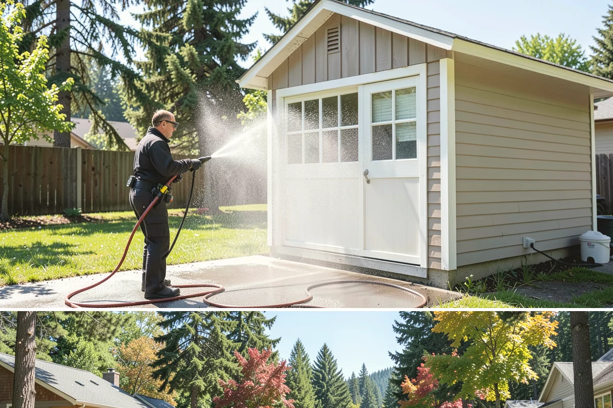 Downspout Cleaning in Orting, Pierce County, WA - Clean downspouts in fall after leaf drop so they carry winter's heavy rain without backing up.