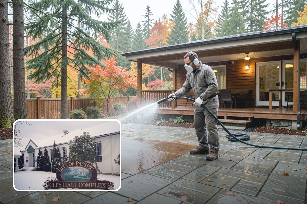 Downspout Cleaning in Pacific, King County, WA - Clears interior clogs of packed needles and grit