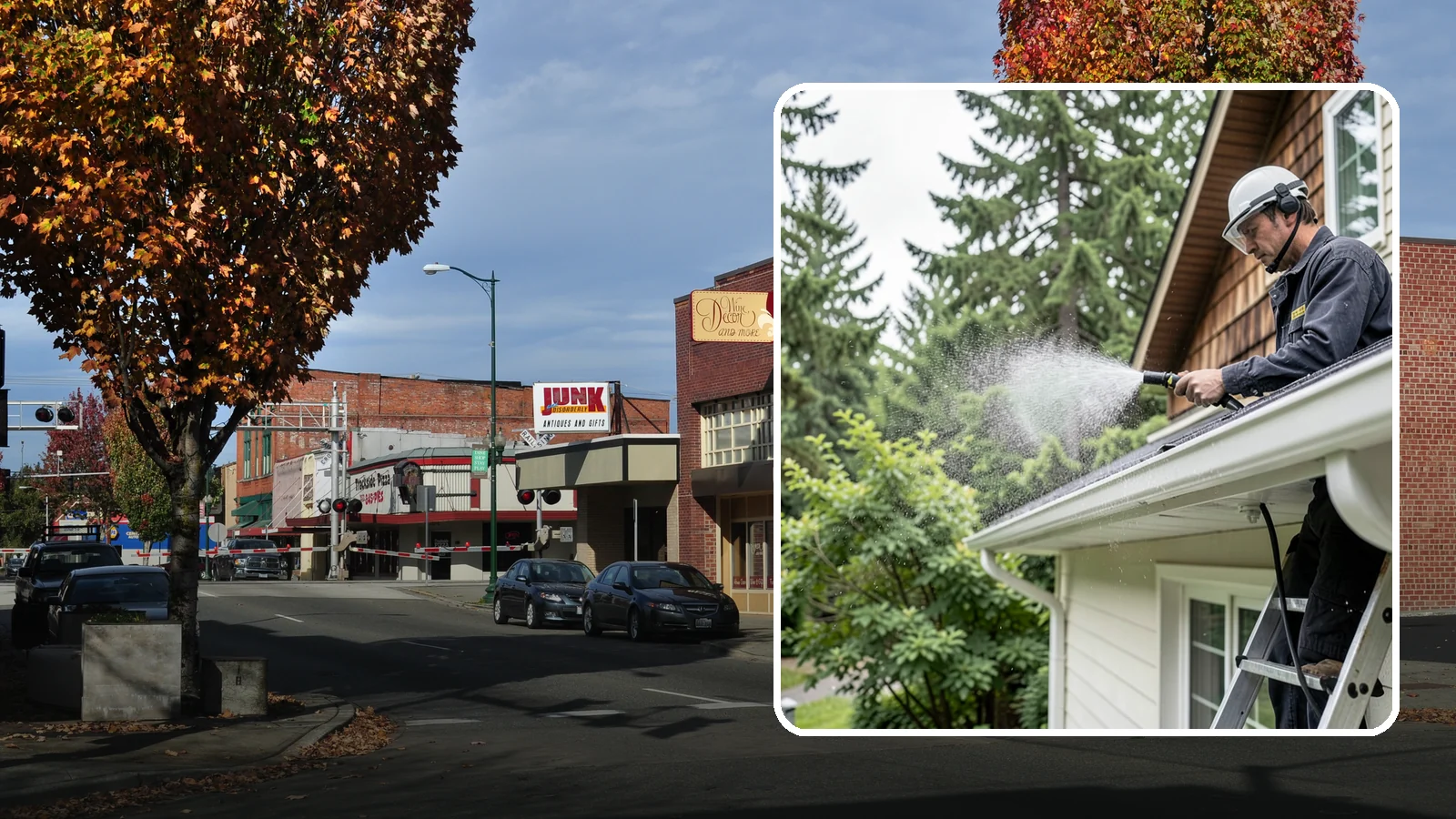 Downspout Cleaning in Puyallup, Pierce County, WA - Cleaning of downspout exteriors and interiors so the channels that carry our heavy rain stay clear and presentable.
