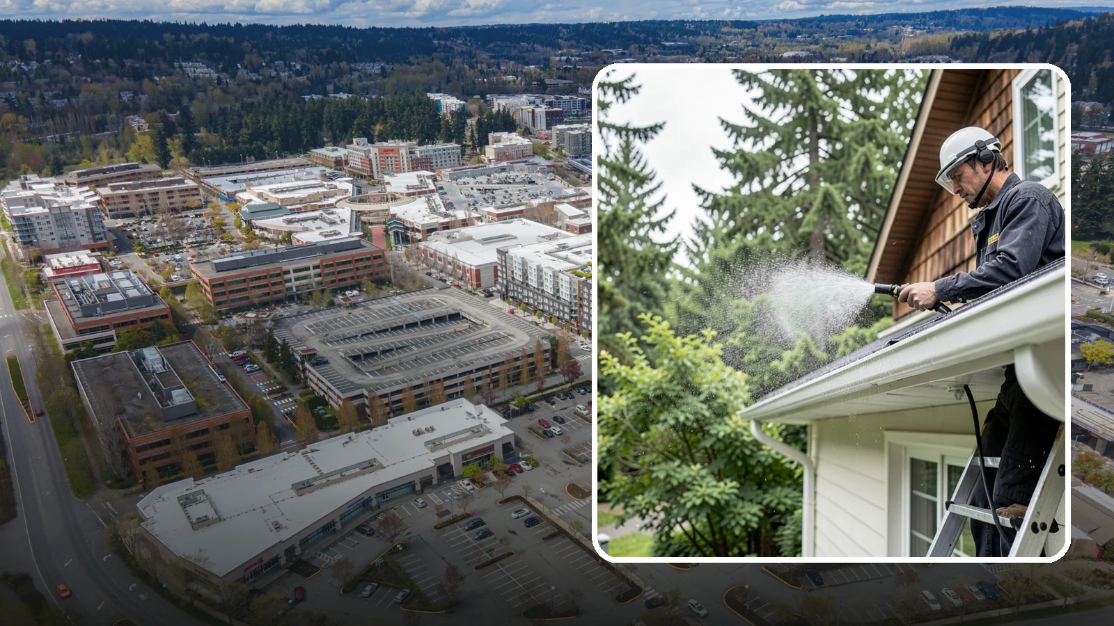 Downspout Cleaning in Redmond, King County, WA - Cleaning of downspout exteriors and interiors so the channels that carry our heavy rain stay clear and presentable.