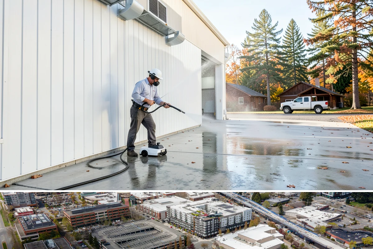 Downspout Cleaning in Redmond, King County, WA - Clean downspouts in fall after leaf drop so they carry winter's heavy rain without backing up.